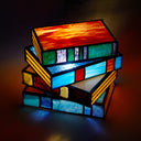 5.75" H Multi-Colored Book Stack Stained Glass Accent Lamp