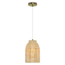 14"H Gold-Color Metal Pendant Light with Bamboo Shade