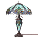 24.5" H Halston Double Lit Teal Bowl Shade Stained Glass Table Lamp-Off