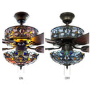 52"W LED Tiffany Style Stained Glass Magna Carta Ceiling Fan with Remote