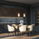 6.5" 1-Light Gold Pendant Light with Textured Glass Brown Mango Wood and Amber Glass Cylinder Shade