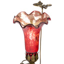 9"H Hand Blown Mercury Glass Lily Uplight Accent Lamp. Close up of shade lit