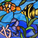 14" H Underwater Ocean Scene Stained Glass Window Panel