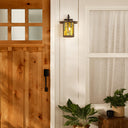 River of Goods Amber Stained Glass and Oil Rubbed Bronze 1-Light Outdoor Lantern Wall Sconce