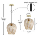 10.75" W Zoe Modern Clear and Gold Dome Shade Pendant Light