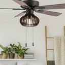 Leigh River of Goods Brown Oil-Rubbed Bronze and Wood Caged Ceiling Fan with Light