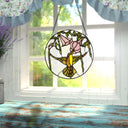 10"H Hummingbird and Hibiscus Round Stained Glass Window Panel