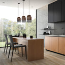 1-Light Black Metal Cage and Brown Wood Pendant