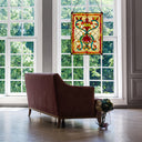 24"H Tiffany Style Stained Glass Fiery Hearts and Flowers Window Panel