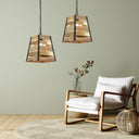 1-Light Metal Hanging Pendant with Mango Wood and Gold Metal Slats Shade