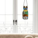 13"H Crazy Cat Stained Glass Window Panel