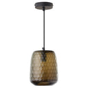 7" W Payton Retro Brown Hand Blown Glass Globe Shade Pendant Light with Hand Cut Honeycomb Design