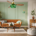 42-in W Sable LED Indoor Green Textured Glass and Gold Metal Ceiling Fan with Light Kit and Remote