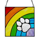 7" H Rainbow Paw Print Tiffany-Style Stained Glass Window Panel. Backlit