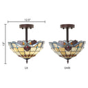 13" H Amelia Red and Amber Stained Glass Shade Traditional Ceiling Light