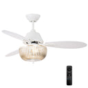 42" W Braxton LED Indoor Clear and Gold Glass Ceiling Fan with Oak/White Blades, Remote Control
