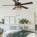 52" 5-Blade LED Mid-Century Wood Lighted Ceiling Fan with Remote Control