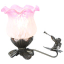 6"H Handpainted Frosted Glass Cherub Flower Tulip Accent Lamp - Pink/White