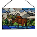 12" H Moose in Mountainscape Stained Glass Window Panel