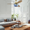 42" W Cecily LED Indoor Blue Swirl Hand-Cut Glass Gold Ceiling Fan with Remote Control