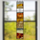 36" H Oversized Geometric Amber/Brown Stained Glass Window Panel