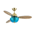 42" W Valencia LED Indoor Blue Hand-Cut Glass and Gold Finish Ceiling Fan with Remote Control