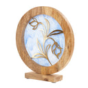 14" W Floral Theme Round Decorative Stained Glass & Metal Stand with Wood Frame