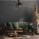 52"W LED Dixsie 5-Blade Woodgrain Caged Farmhouse Ceiling Fan