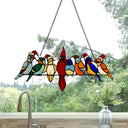 23.25"W Santa Birds on Wire Stained Glass Window Panel