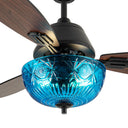 42" W Valencia LED Indoor Blue Hand-Cut Glass Bowl Shade Ceiling Fan with Remote Control