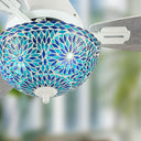 42" W Pierre LED Indoor Blue and Teal Mosaic Glass Ceiling Fan with Remote Control