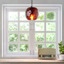 6" W Anthony Retro Red Hand-Blown Glass Globe Shade Pendant Light with Hand Cut Polka Dot Design