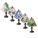 12" H Multicolor Set of Five Stained Glass Mini Accent Lamps-On