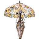 24.5" H Halston Double Lit Ivory Bowl Shade Stained Glass Table Lamp. Close up of shade- on. 
