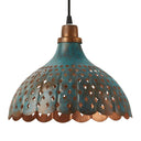 12" W 1-Light Orlando Faux Blue Patina Metal Pendant. Close up of shade unlit
