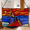 14" L Sailboat Stained Glass Window Panel