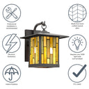 River of Goods Amber Stained Glass and Oil Rubbed Bronze 1-Light Outdoor Lantern Wall Sconce