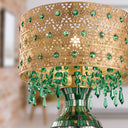 25"H Jeweled Gold Metal and Mosaic Base Table Lamp with Cascading Green Crystals