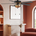 52" W Halston Indoor Tiffany Stained Glass Oil Rubbed Bronze Ceiling Fan with Remote Control