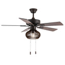 Leigh River of Goods Brown Oil-Rubbed Bronze and Wood Caged Ceiling Fan with Light