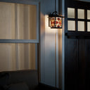 River of Goods Red Stained Glass and Oil Rubbed Bronze 1-Light Outdoor Lantern Wall Sconce