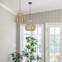 13"W Sandra Metal Pendant Light with Natural Rattan Shade
