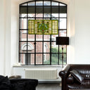 26"W Vintage Victorian Stained Glass Window Panel