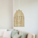 14"H Gold-Color Metal Pendant Light with Bamboo Shade