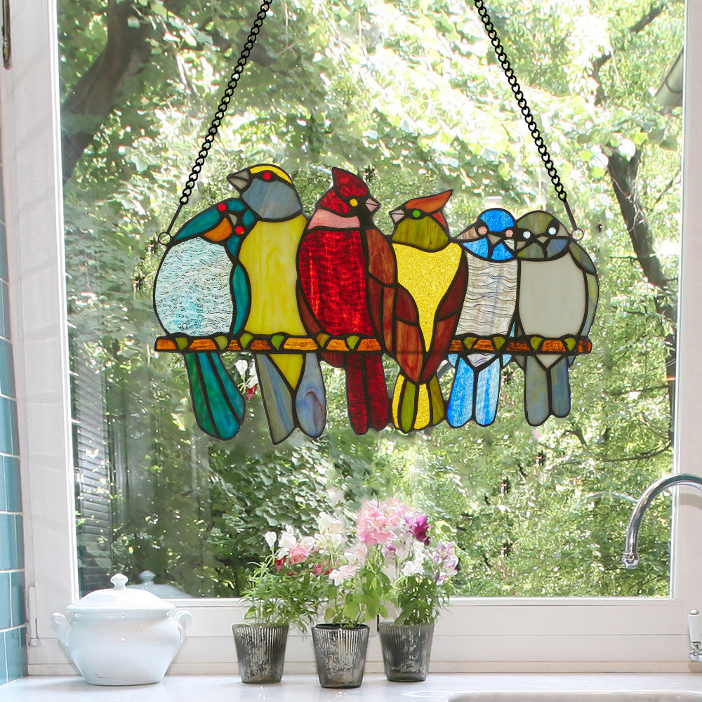 River of Goods Birds in Love Stained Glass Window Panel - Thumbnail 5