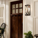 River of Goods Grey Stained Glass and Black Satin Rectangular 1-Light Outdoor Wall Sconce