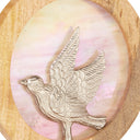 14" W Bird Theme Round Decorative Stained Glass & Metal Stand with Wood Frame