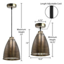 13"H Pierced Brushed Metal Cone 1-Light Pendant