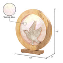 14" W Bird Theme Round Decorative Stained Glass & Metal Stand with Wood Frame