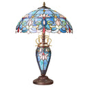 24.5" H Victorian Blue Dome Shade Double Lit Tiffany-Style Stained Glass Table Lamp